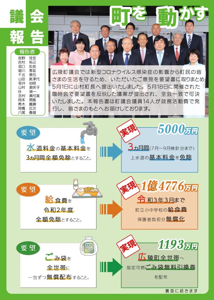 広陵町議会報告2020年臨時議会表